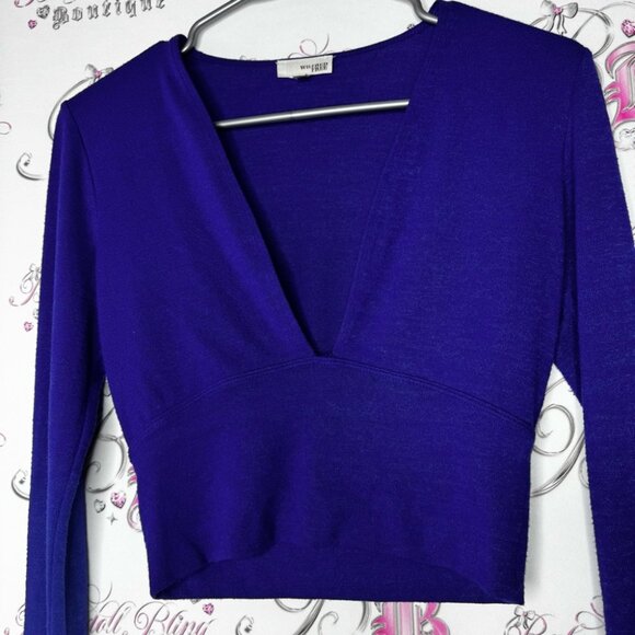 Wilfred free long sleeve royal blue stretchy Elegant Blue V-Neck Women's Top - Picture 2 of 6